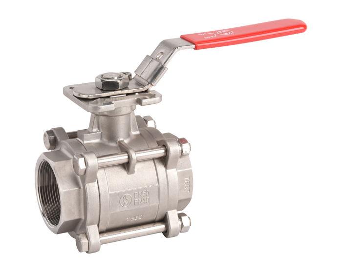Stainless steel ball valve 740 3 piece body BSP + ISO pad 1/4''